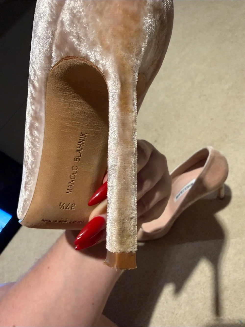 Manila Blahnik pink velvet pumps